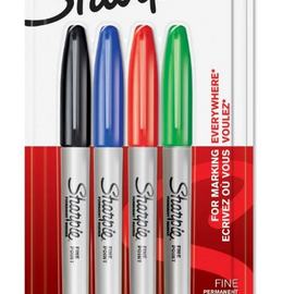 Sharpie - 4 Fine Tip Permanent Markers - Assorted Colours Black, Blue, Red and Green