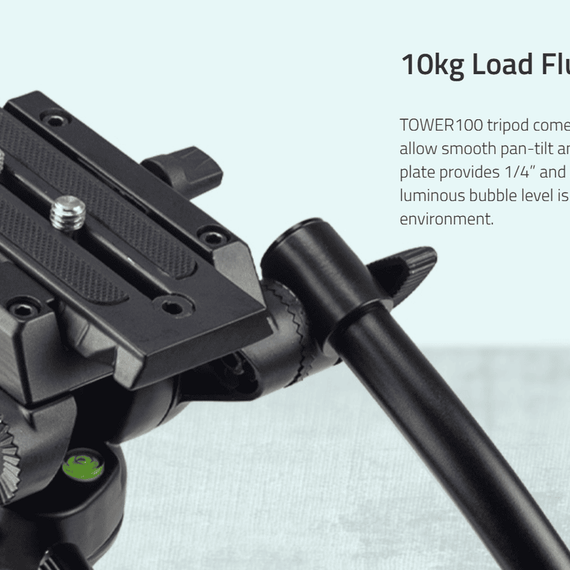 TOWER100 | Aluminum Camera Tripod KIT, with SWIT TH100A Fluid Video Head, Mid-level Spreader, 10kg Payload, Soft Bag