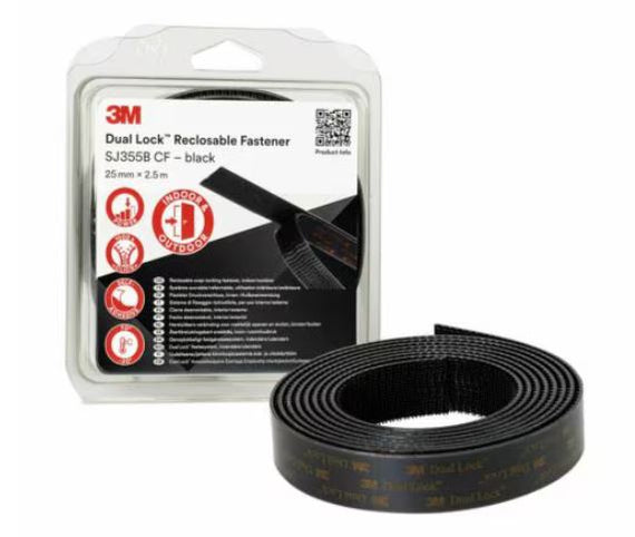 3M Dual Lock Reclosable Fastener SJ355B - 2.5m x 25mm Black for sale at the Film Equipment Store Ireland