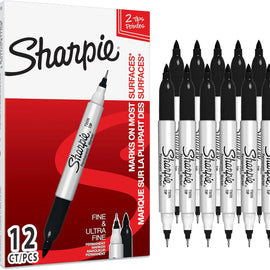 Sharpie 12 Twin Tip Fine/UltraFine Black Markers for sale at the Film Equipment Store